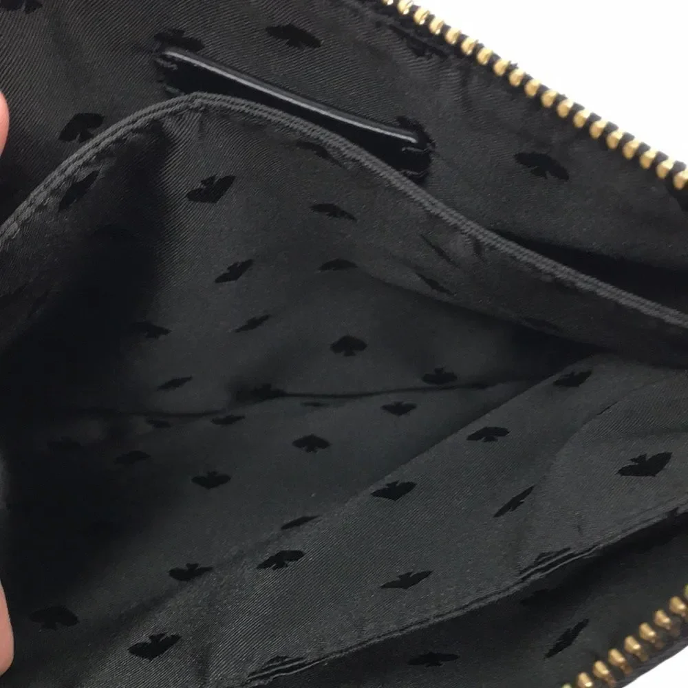 Kate Spade New York Black White Library Stripe Triple Gusset Clutch Makeup Pouch
